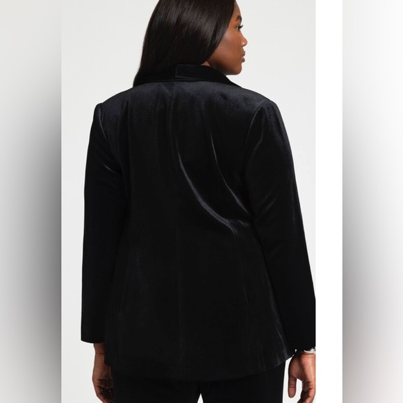 Eloquii Slim Tuxedo Blazer Shawl Collar Black Velvet Pockets 16 NEW - Picture 3 of 12